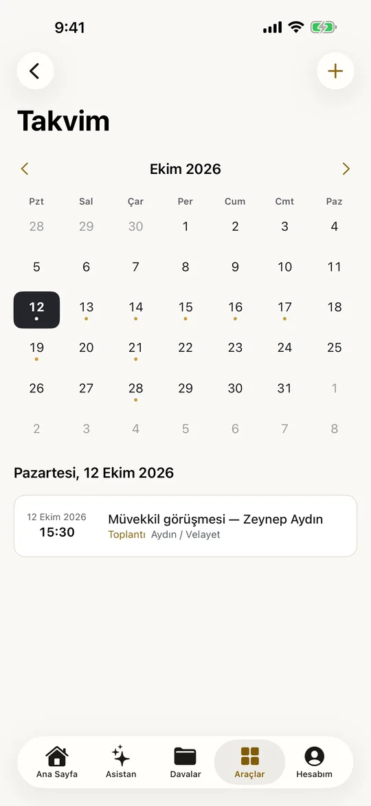 LexLawy takvim: duruşma, son gün ve görevler
